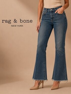 Rag & Bone High Rise Cropped Flare Jeans Women's Size 28 Raw Hem